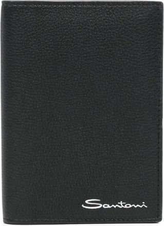 Santoni Leren Portemonnee - Heren - Portefeuilles - Zwart - ONE Size - Leer - Accessoires