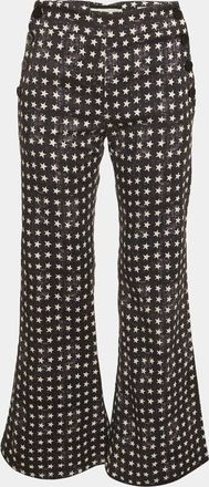 Max Mara Black Star Print Denim Wide Leg Pants