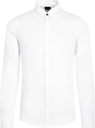 A|X Armani Exchange Long Sleeve Stretch Cotton-Satin Button Up Shirt