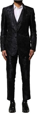 Dolce & Gabbana Jacquard 3-delig Single Breasted Suit - Heren - Business pakken - Zwart - S - Leer - Kostuums