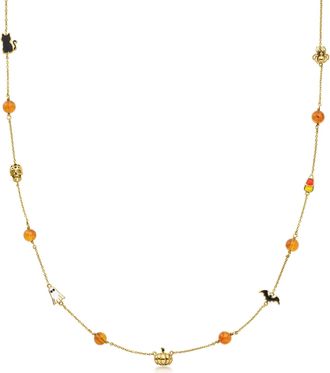 Ross-Simons 14kt Yellow Gold-Plated Halloween Station Necklace With Multicolored Enamel and 6mm Amber Beads