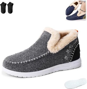 Generic Cozy Fleece Slip-On Boots,Womens Winter Warm Plush Lined Non-Slip Flat Shoes,Indoor Outdoor Casual Fluffy Loafer Boot (Gray, Adult, Adult, Women, 6.5,