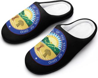 Generic Seal of Ohio Fashion Cotton Slippers for Women Memory Foam House Slippers Non-Slip House Bedroom Shoes