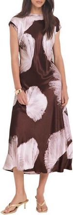 Mint Velvet Satin Abstract Print Midi Dress in Brown at Nordstrom, Size X-Small
