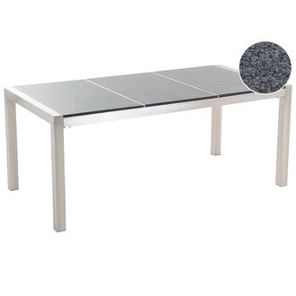 Beliani Mesa De Comedor De Jard&iacute;n Con Tablero De Granito Gris Y Plateado Patas De Acero Para 6 Personas 180 X 90 X 74 Cm Grosseto