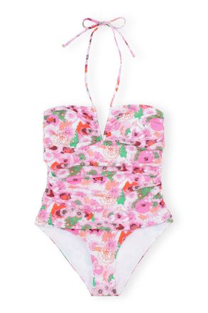 Ganni Printed V-string Swimsuit - Size 10/12 Pink