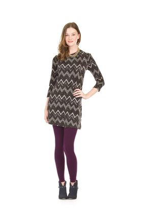 Papillon Chevron Print 3/4 Sleeve Sweater Dress In Black