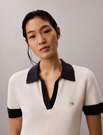 Calvin Klein Polo De Punto De Algod&oacute;n De Dos Tonos