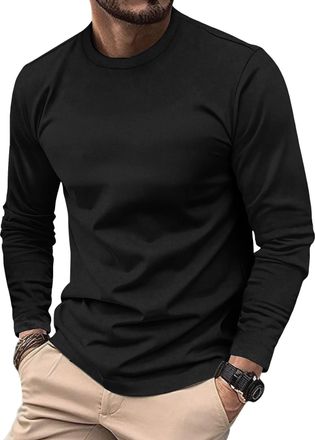 Generic Mens Soft Long Sleeve Top - Pure & Striped Crew Neck, Casual Layering Essential for Everyday Wear (XL,01)