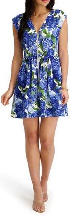 Kensie Floral Cap Sleeve Stretch Cotton Sateen Fit & Flare Dress in White/Multi at Nordstrom Rack, Size 16