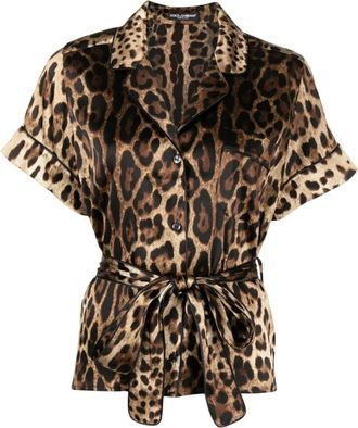 Dolce & Gabbana Overhemden, Dames, Veelkleurig, M, Belted Silk Shirt
