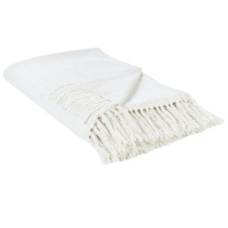 Beliani Beliani - Manta De Cama Algod&oacute;n Patr&oacute;n Chevron Con Flecos Blanco 220 X 240 Cm Ampara