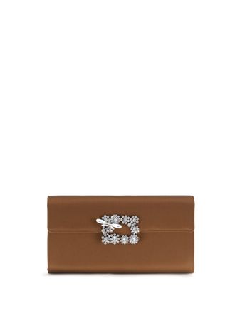 Roger Vivier Womens Satin Clutch Efflorescence Cacao Silk Bags