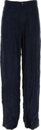 Balenciaga Crinkle-afwerking Wijde Pijpen Broek - Heren - Wijde Broeken - Blauw - M - Satijn - Broeken