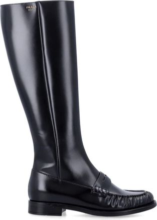 Prada Penny Hoge Laarzen - Dames - Hoge Laarzen - Zwart - 38 EU - Leer - Schoenen