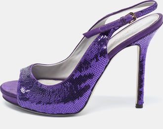 Sergio Rossi Purple Sequin And Satin Slingback Sandals
