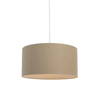 QAZQA Qazqa Moderno L&aacute;mpara Colgante R&uacute;stica Blanca Con Pantalla Marr&oacute;n Claro 50cm - Combi Textil /acero Redonda Adecuado Para Led Max. 1 X 60 Watt