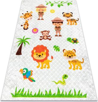 RugsX Alfombra Lavable Junior 52104.801 Safaris, Animales Para Ni&ntilde;os Antideslizante - Gris Multicolour 160x220 Cm