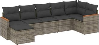 vidaXL Vidaxl - Set De Sof&aacute;s De Jard&iacute;n 7 Piezas Con Cojines Rat&aacute;n Pe Gris