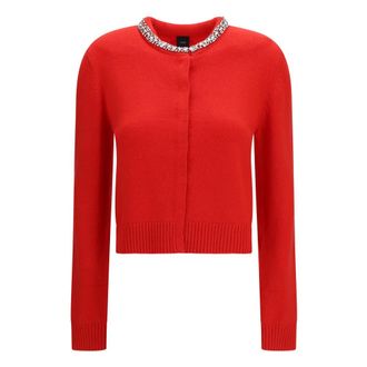 Pinko Pinko - Colonia Vest met Juwelenkraag - Dames - Truien - Rood - Maat: L Katoen