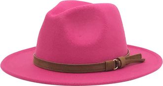 Generic Windfall Men & Women Vintage Wide Brim Fedora Hat with Belt Buckle Sheriff (Hot Pink, One Size)