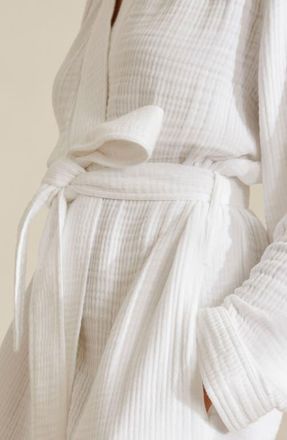 Boll & Branch Dream Rib Organic Cotton Robe in White at Nordstrom, Size Xx-Large