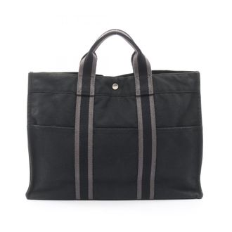 Herm&egrave;s Black Gray Canvas Handbag Tote Bag (Pre-Owned)