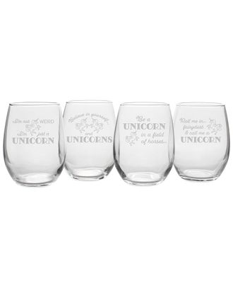 SUSQUEHANNA GLASS Set of 4 Unicorn Assortment Stemless Wine