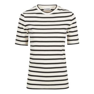 Jil Sander T-Shirts, female, White, Size: XS Fine Ribbed Striped T-Shirt