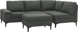 Concept Usine Sof&aacute; esquinero de 4/5 plazas de tejido chenilla gris antracita con puf