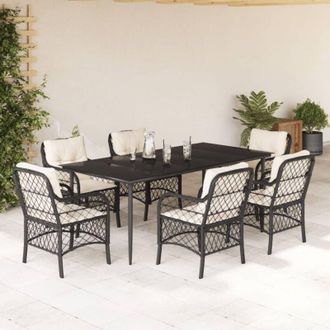 vidaXL Set De Comedor De Jard&iacute;n 7 Pzas Y Cojines Rat&aacute;n Sint&eacute;tico Negro Vidaxl