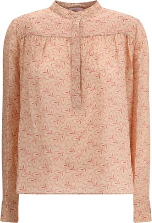 Kristina Ti Blouse With Foliage Print And Refined Stand-up Collar