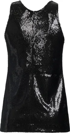 Toteme Womens Black Sequin Curved Tank Top Polyester