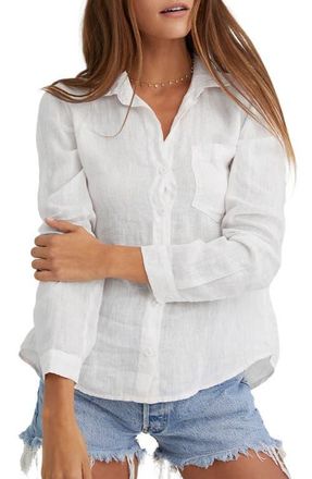 Bella Dahl Garment Dyed Linen Button-Up Shirt in White at Nordstrom, Size X-Small