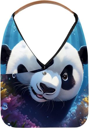 Generic Lovely Panda Swims Underwater Reusable Lightweight Grocery Bags - Foldable Into Compact Pouch, Washable & Sturdy, Multipurpose for Shopping and Travel