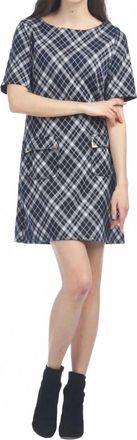 Papillon Plaid Short Sleeve Sweater Dress In Navy