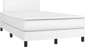 vidaXL Vidaxl - Cama Box Spring Colch&oacute;n Y Led Cuero Sint&eacute;tico Blanco 120x190 Cm