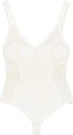 Elisabetta Franchi Tops, Dames, Wit, M, Katoen, Bodysuit in gebreide stof en kant
