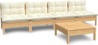 vidaXL Muebles De Jard&iacute;n 5 Piezas Cojines Madera De Pino Crema Vidaxl