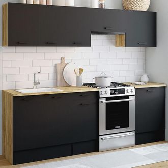 IDMarket Idmarket - Cocina completa subtil 240 cm con encimera de 7 elementos en madera y negro