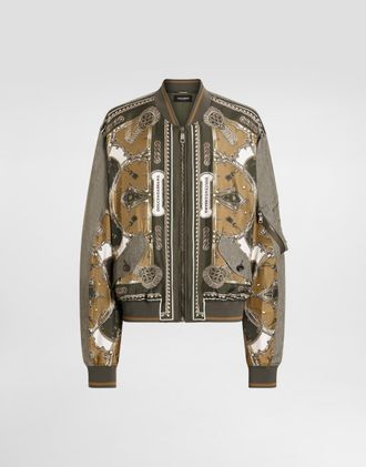 Dolce & Gabbana Cargo-print Oversized Twill Bomber Jacket - Man Coats And Jackets Multicolor 46