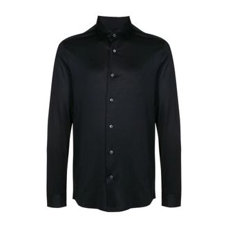 Emporio Armani Overhemd met gebogen zoom en knopen - Heren - Casual Overhemden - Blauw - M - Overhemden
