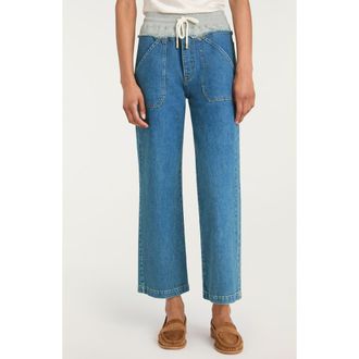 Cinq &agrave; Sept Serena Mixed Media Wide Leg Jeans in Horizon/Heather Grey at Nordstrom, Size 10