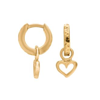 Dower & Hall Hammered Heart Charm Huggie Hoops