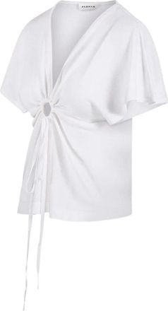 P.A.R.O.S.H. Babygirl Ring Detail Top - Dames - V-hals truien - Wit - L - Linnen - Truien & Vesten