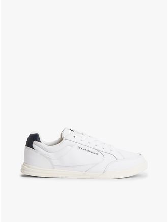 Tommy Hilfiger Mens Leather Low-Top Cupsole Sneaker - White/Navy - US 11.5 / EU 45