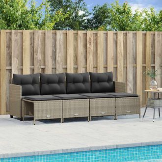 vidaXL Vidaxl - Set De Sof&aacute;s Jard&iacute;n Y Cojines 5 Pzas Rat&aacute;n Sint&eacute;tico Gris Claro