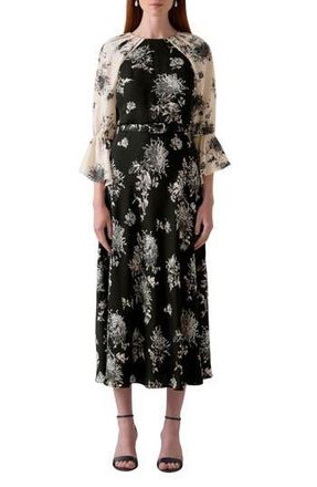 L.k. Bennett Mimi Floral Print Midi Dress in Cream Multi at Nordstrom Rack, Size 16 Us / 20 Uk