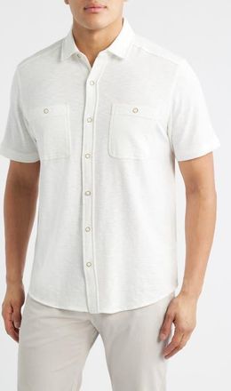 Johnston & Murphy Riley Short Sleeve Knit Button-Up Shirt in White at Nordstrom, Size Xxx-Large