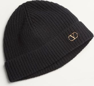 Valentino Garavani Beanie Knitted Vlogo Signature In Cachemire Uomo NERO UNI